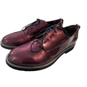 AGL Oxford Shoes Women's Sz 36.5 US 6.5 Red Patent Leather Brogue Lace Up Casual